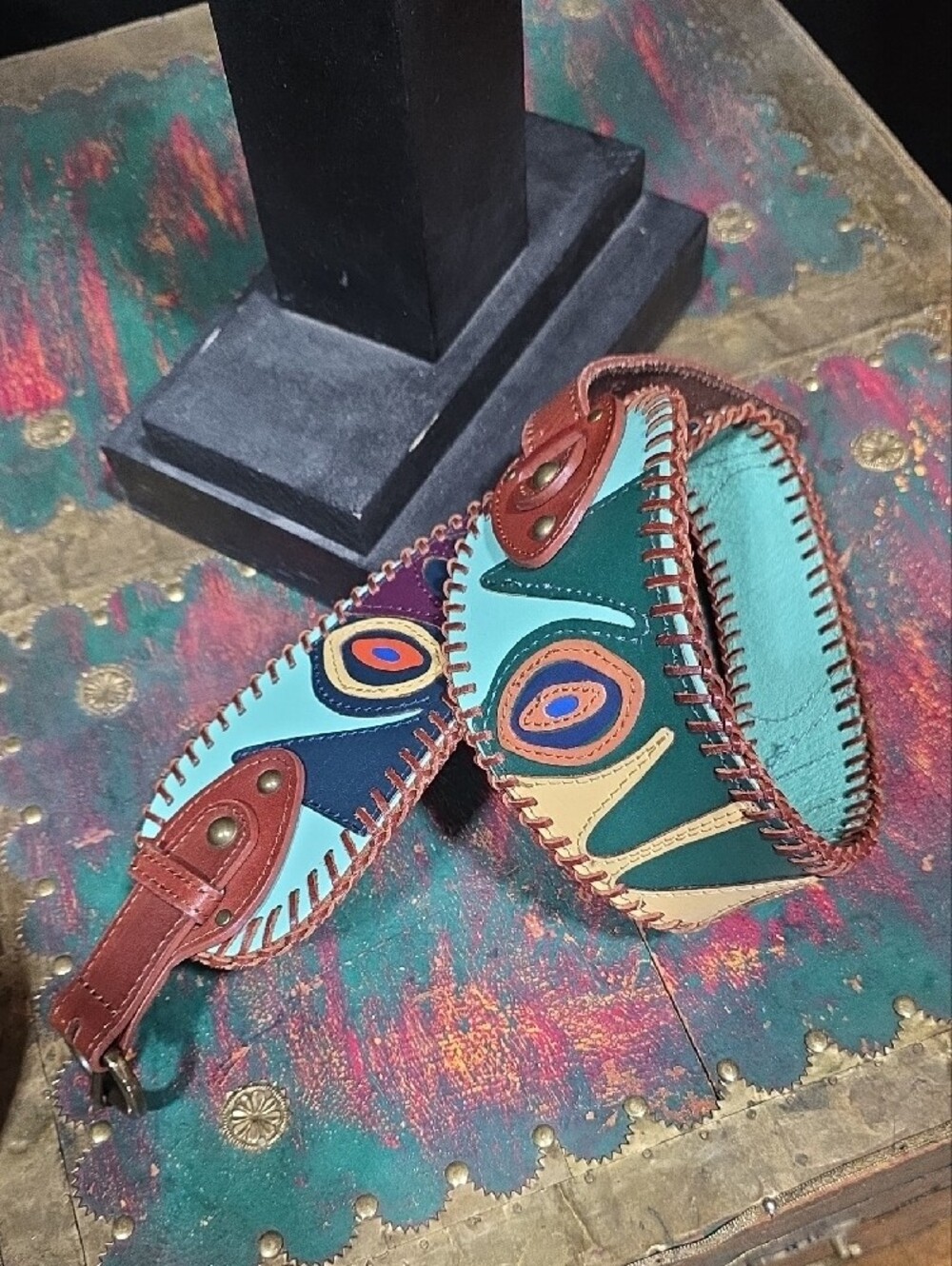 Lucky Penny Multicolor Leather Cut Out Design Waist Belt